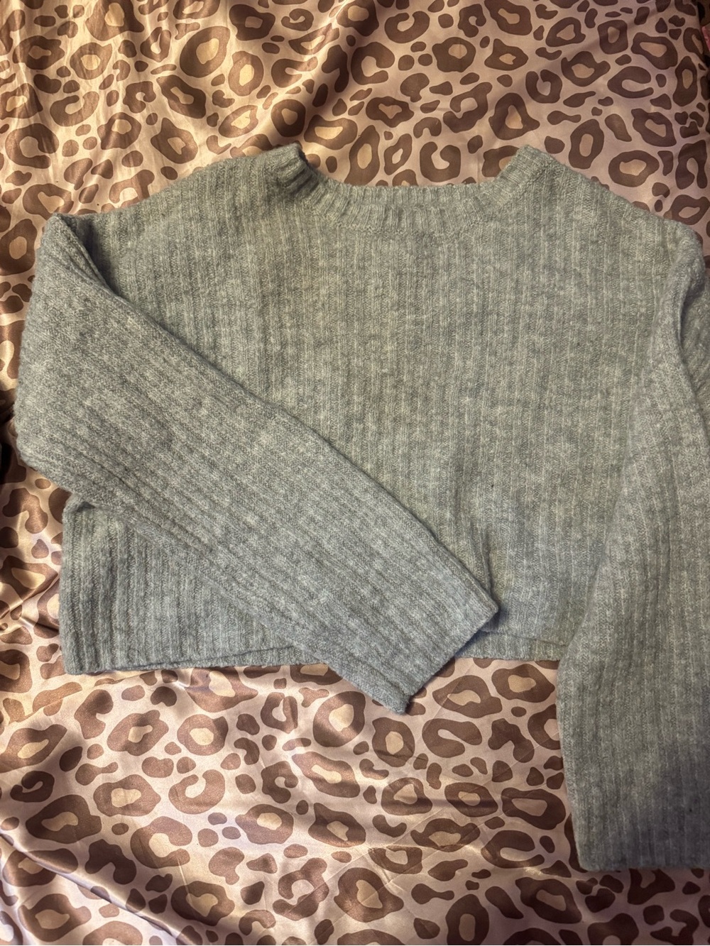 Forever 21 Light Gray Ribbed Crop Crewneck Sweater